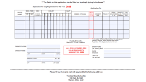 TRUMBULL COUNTY OHIO DOG LICENSE AND APPLICATION